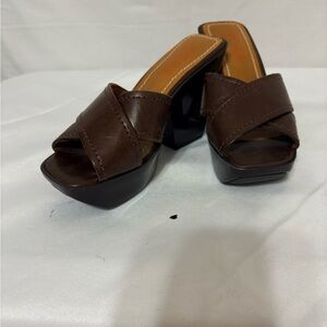 KORS Michael Kors brown leather 70s retro chunky platform sandals with